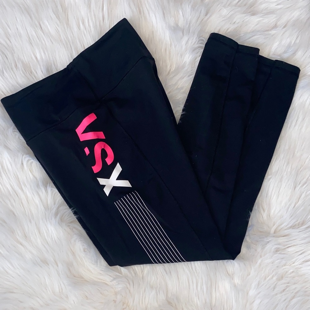 VSX Victoria Secret women’s Black with pink Leggings. Large.